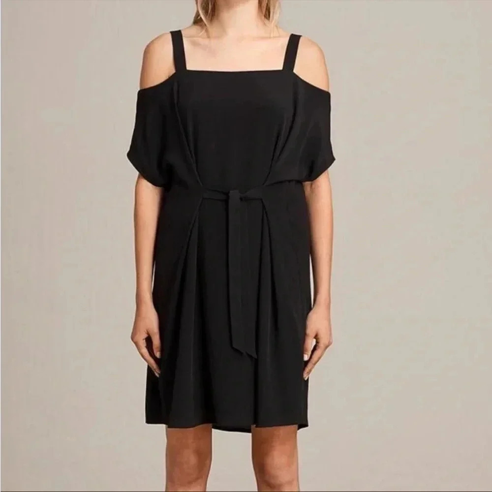 All Saints black off the shoulder mini dress